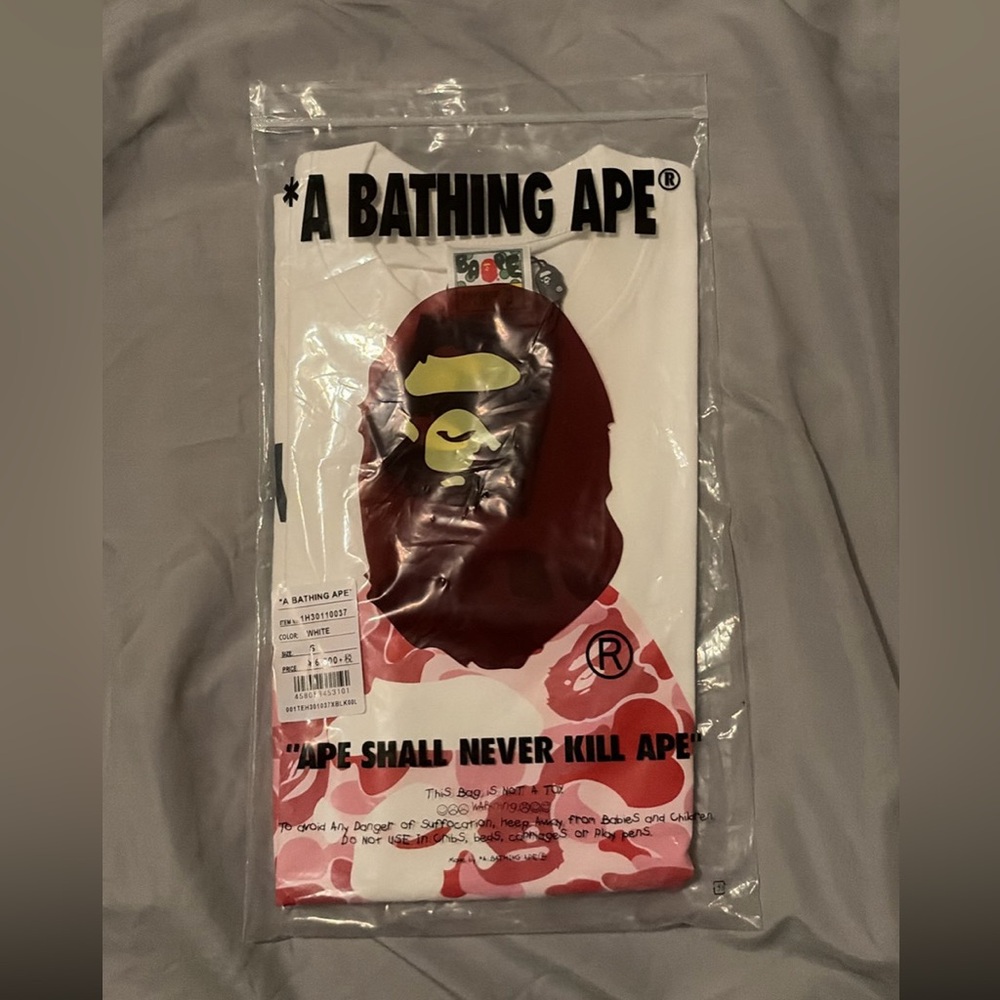 White w/ Pink Camo BAPE Graphic Ape Head Tee